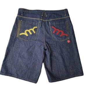 Mint Denim Jorts Vintage Y2K Dark Baggie Denim Embroidered Men's 46x15 Skater
